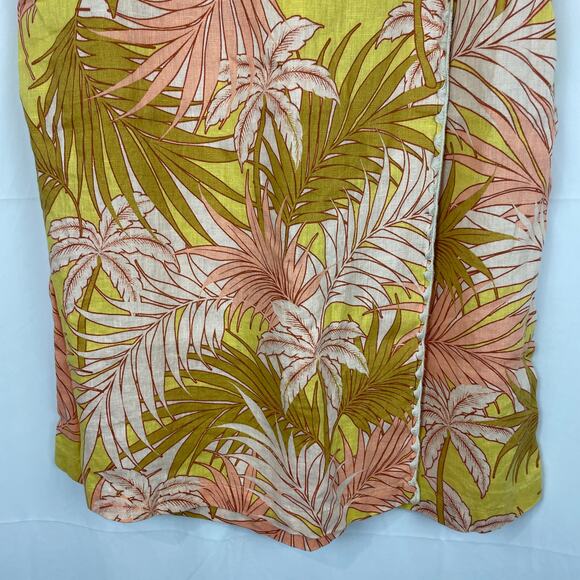 Tahari Women's 100% Linen Tropical Yellow/Pink Beach Faux Wrap Skirt Size XL - Picture 3 of 8